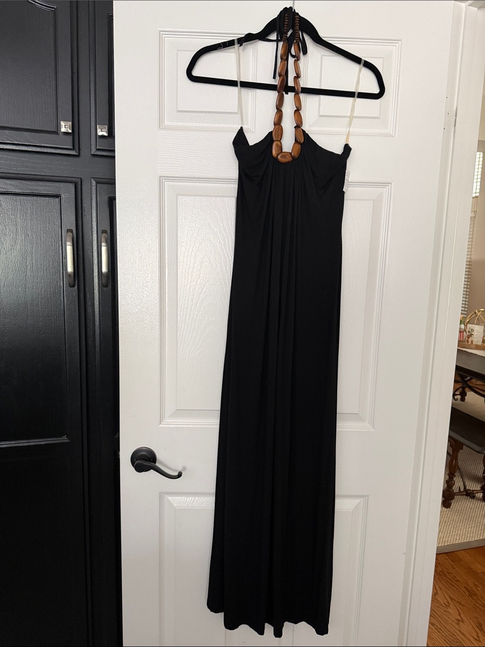 Forever 21 Black Maxi Dress with Wooden Neck Detail NWT